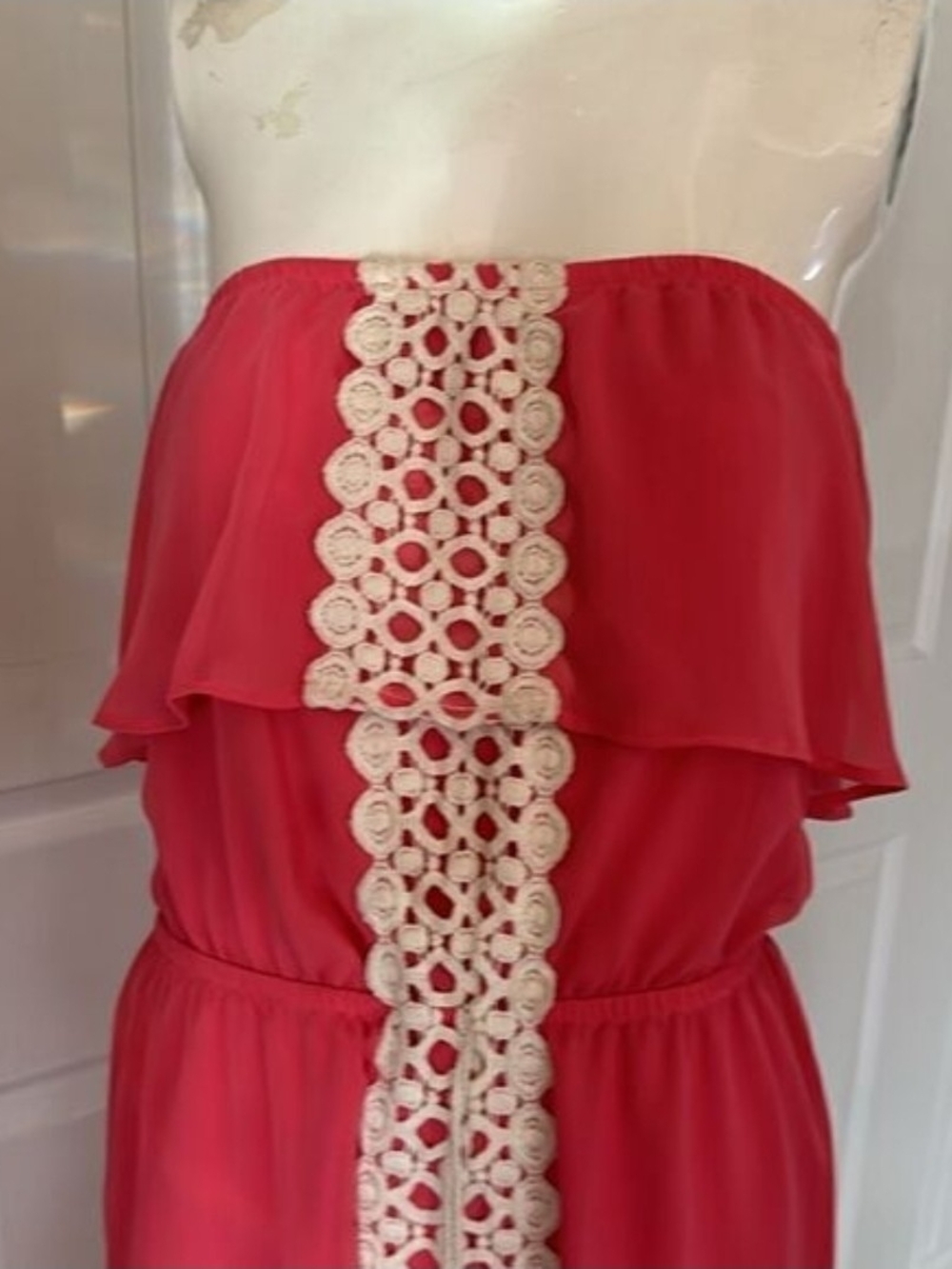 No Boundaries Coral Maxi Dress with Crochet Tassel Trim - Picture 3 of 7